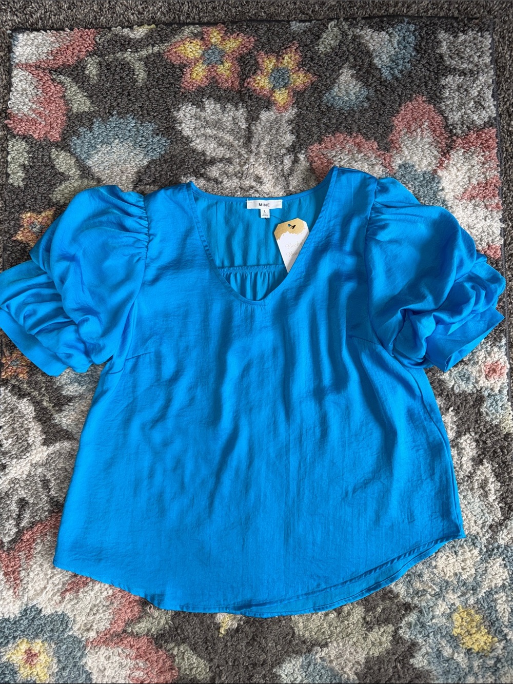 mine Bright Blue Puff Sleeve Blouse